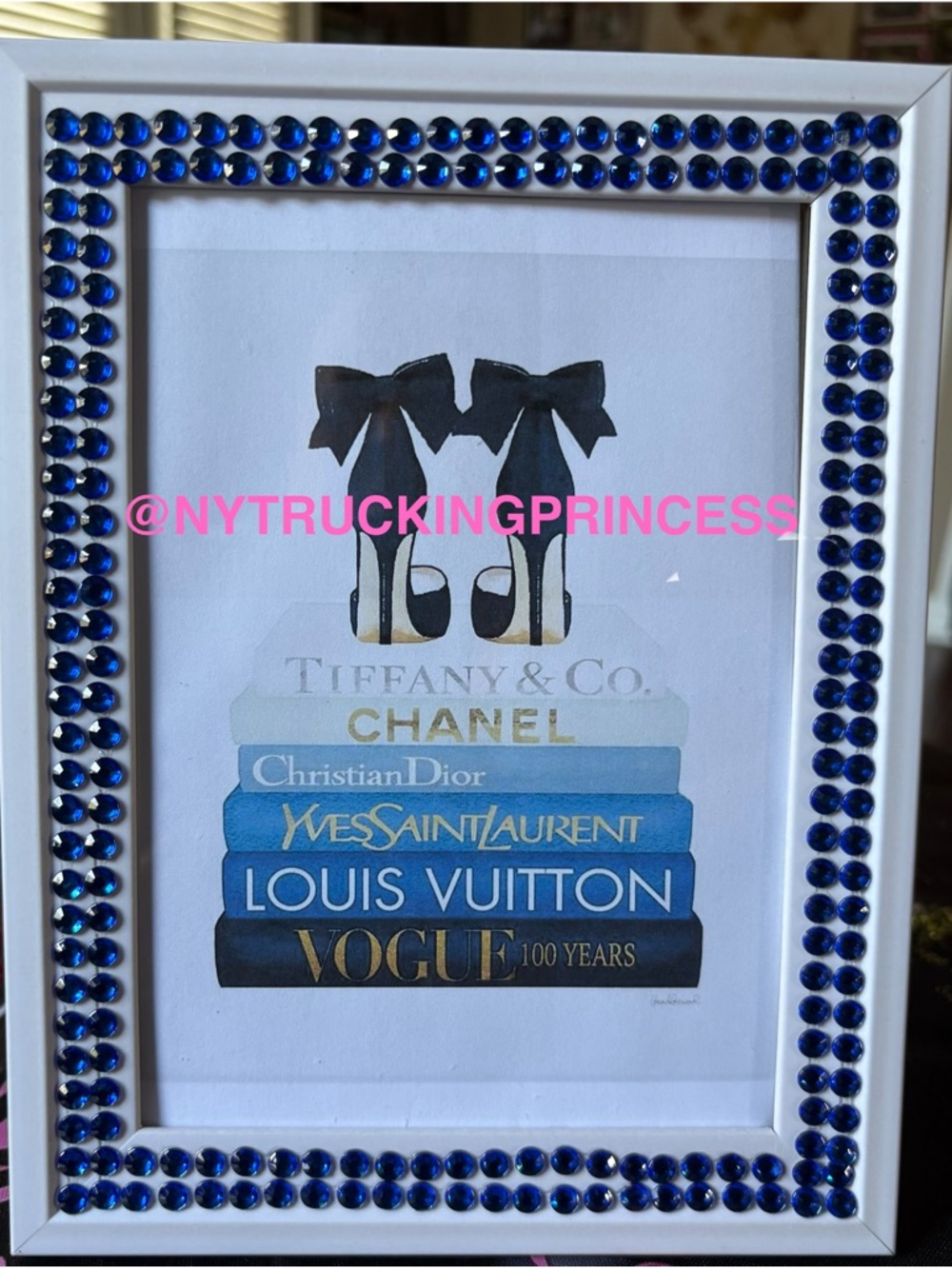 Designer Book Stack Wall Art Print in Blue and White-5x7 inches